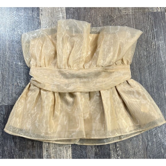 Pretty Little Thing Nude Organza Peplum Structured Waist Long Top Size 14 - Picture 7 of 11